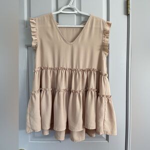 SHEIN Cream Ruffle Tiered Blouse